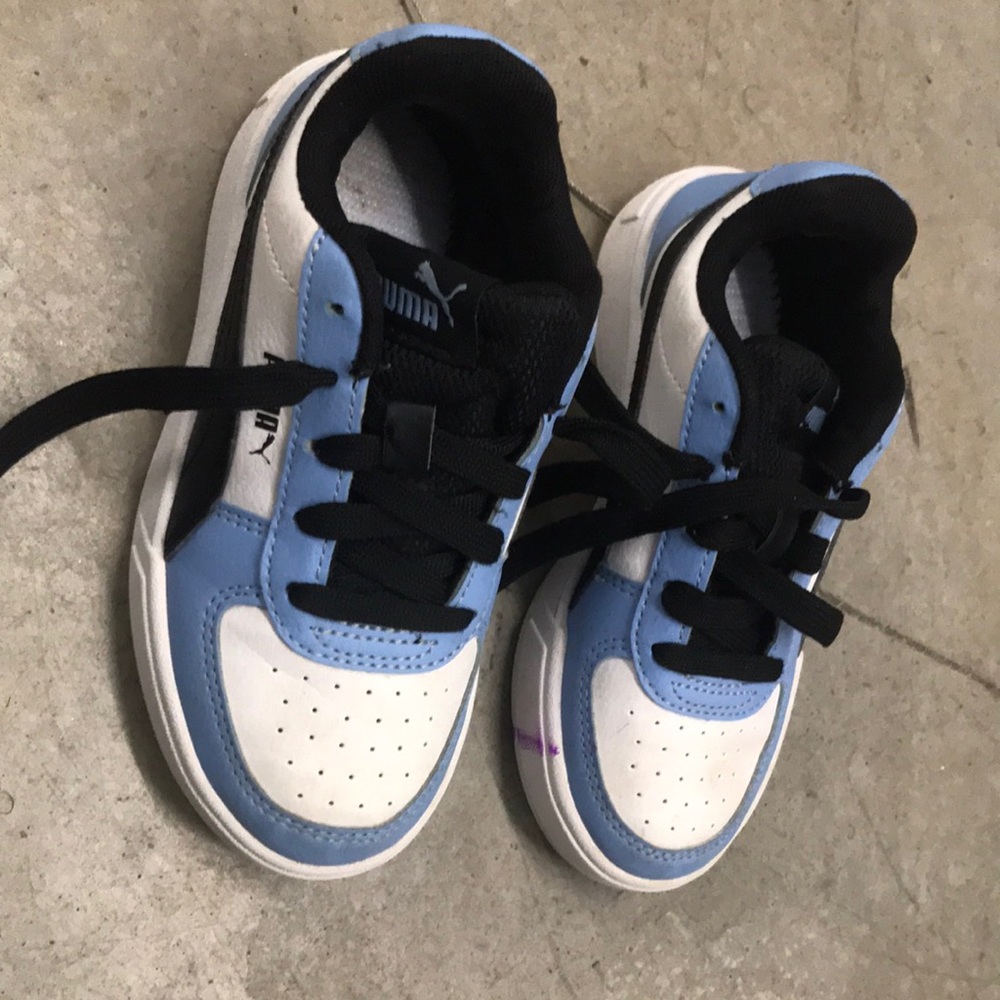 Puma Kids' White and Light Blue Lace-Up Sneakers
